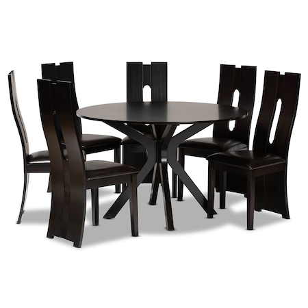Baxton Studio Kenyon Dark Brown Upholstered and Finished Wood 7-Piece Dining Set 170-8036-10894